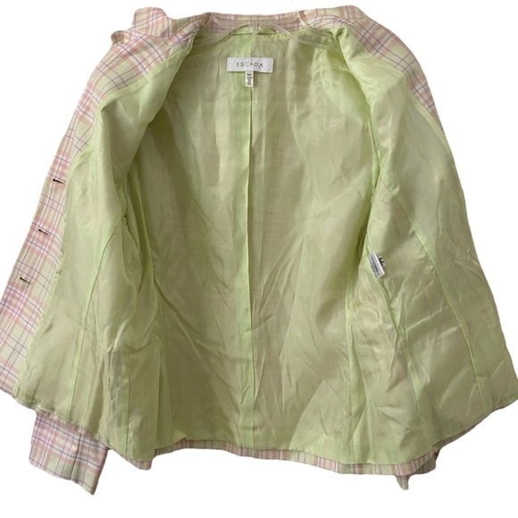 ESCADA silk plaid pink yellow blazer sz 40 - business casual - designer - SILK - Picture 9 of 16